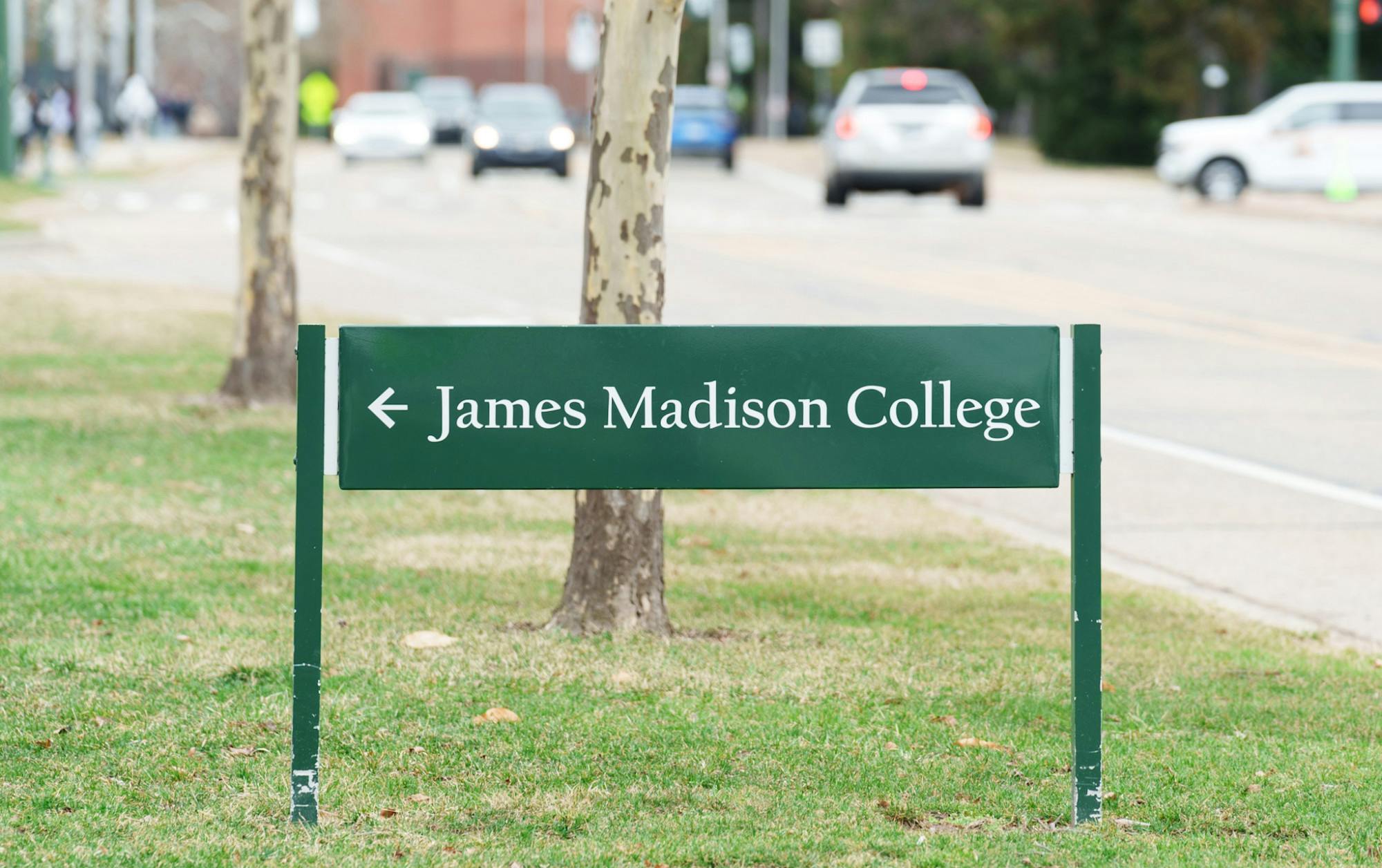 <p>James Madison College sign directing to Case Hall on Mar. 24, 2022. The Hall holds much of the coursework for James Madison, Michigan State&#x27;s college of public affairs.</p>