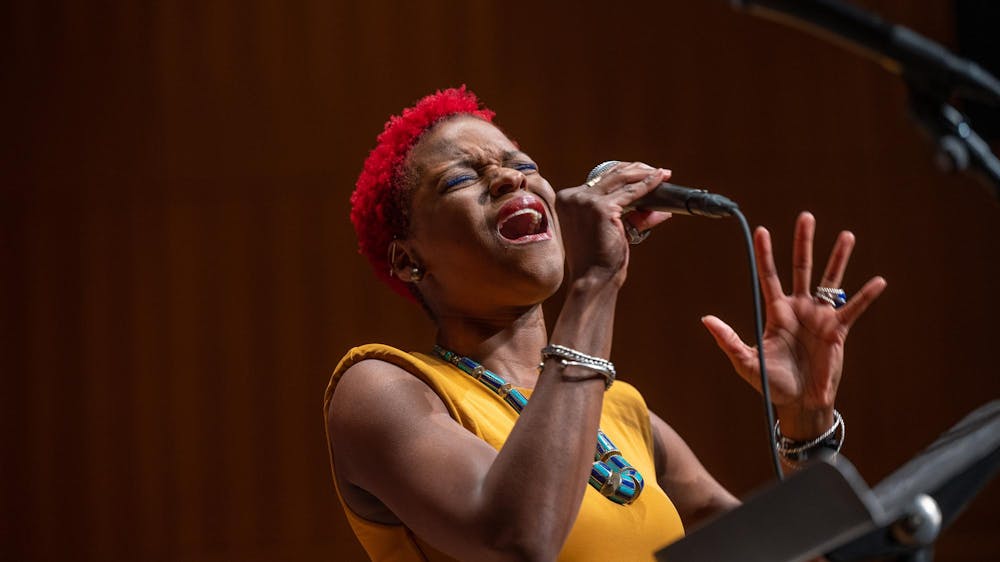 <p>Guest vocalist Ludgarde Fall performs at the Jazz: Spirituals, Prayer and Protest Concert at Fairchild Theatre on Jan. 15, 2023. Photo courtesy of MSU by Derrick L. Turner.</p>
