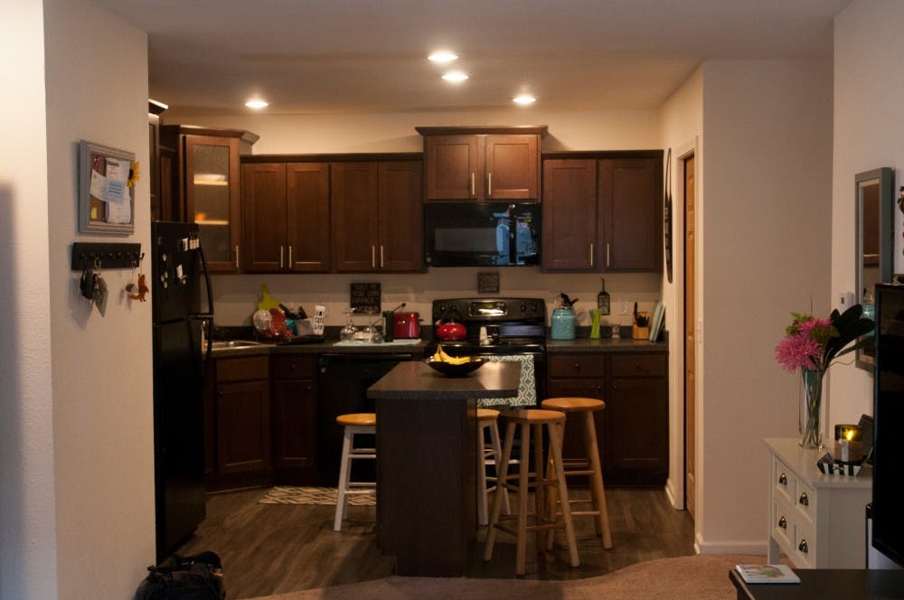 <p>A kitchen in an apartment on Sept. 4, 2015, at Haslett Arms Apartments, 145 Collingwood. Jack Stephan/The State News</p>