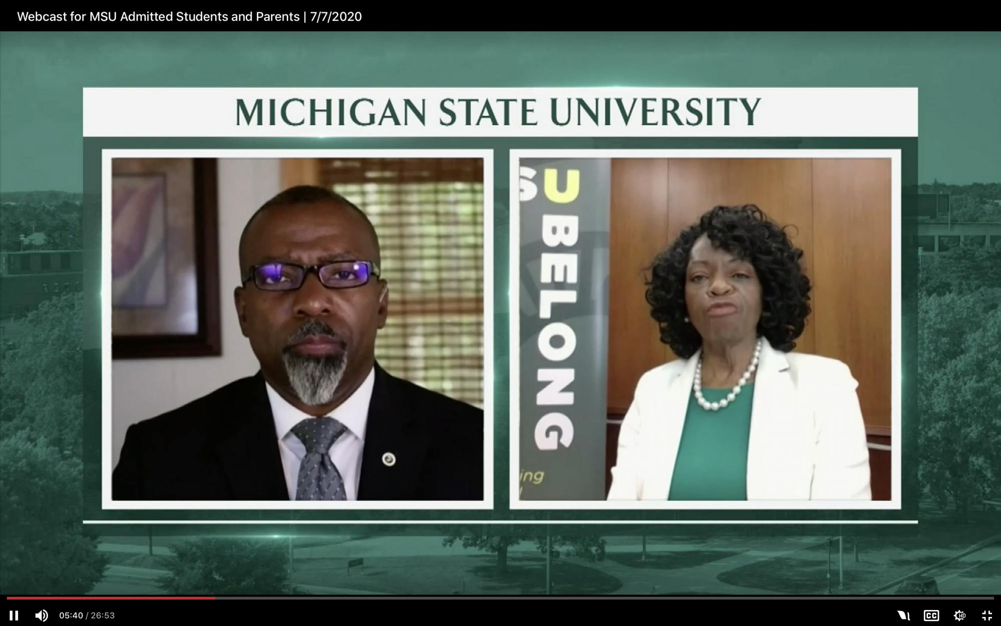 <p>MSU Professor of Strategic Communications Shawn Turner and Associate Provost for Student Affairs and Services Denise Maybank during a webinar July 7, 2020. </p>