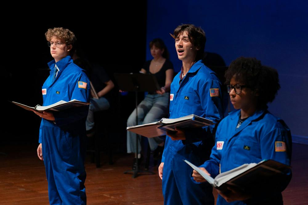 <p>Michigan State students rehearse for the upcoming production of "Discovery" at Wharton Center in East Lansing, Mich., on Tuesday, Sept. 22, 2026.</p>