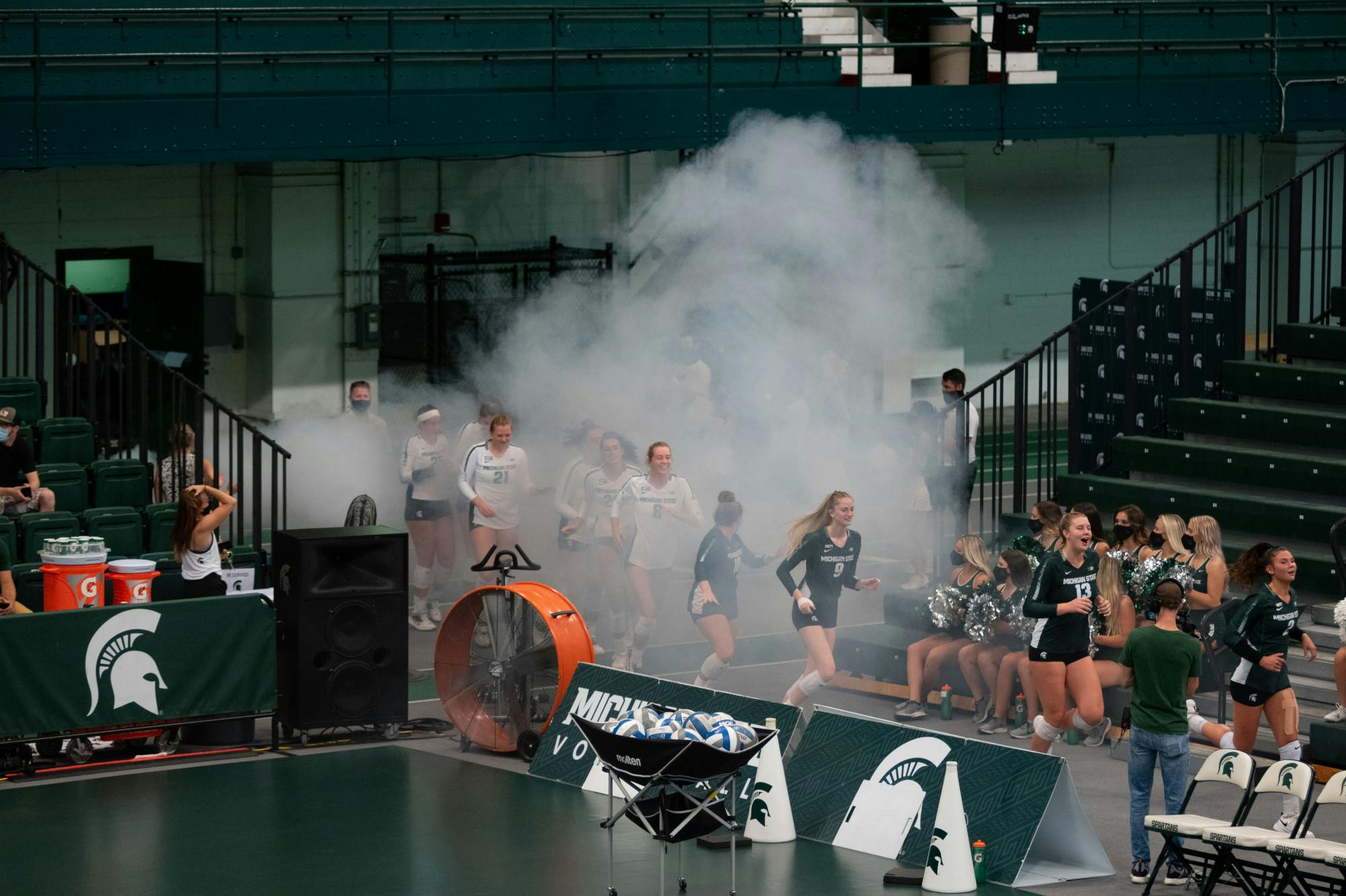 <p>The MSU Volleyball team kicked off their season with the Green versus White scrimmage on Aug. 21, 2021.</p>