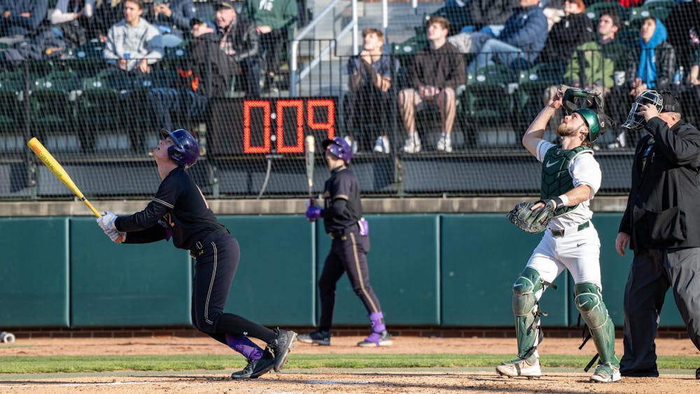 Northwestern sophomore outfielder Jackson Freeman (12) at MSU Jeff Ishiba Field on April 11, 2025.