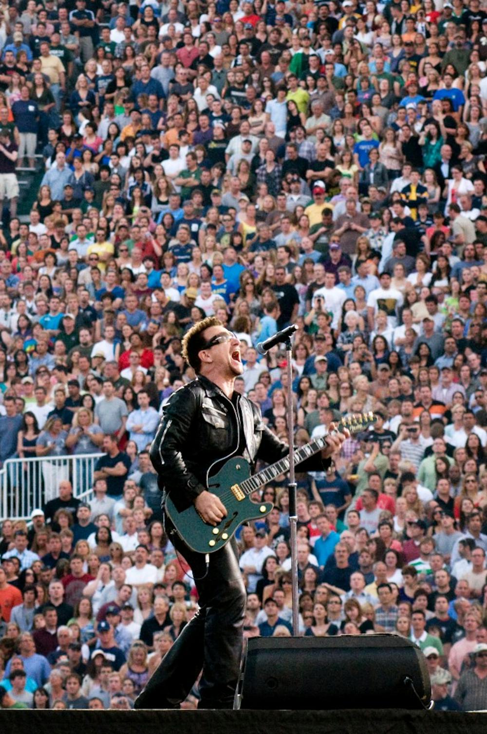 Rock and roll supergroup U2 performs to a packed house Sunday evening at Spartan Stadium. The band was initially supposed to stop in East Lansing last year for the U2 360? tour, but were forced to postpone after lead singer Bono needed time to recover from back surgery. State News File Photo