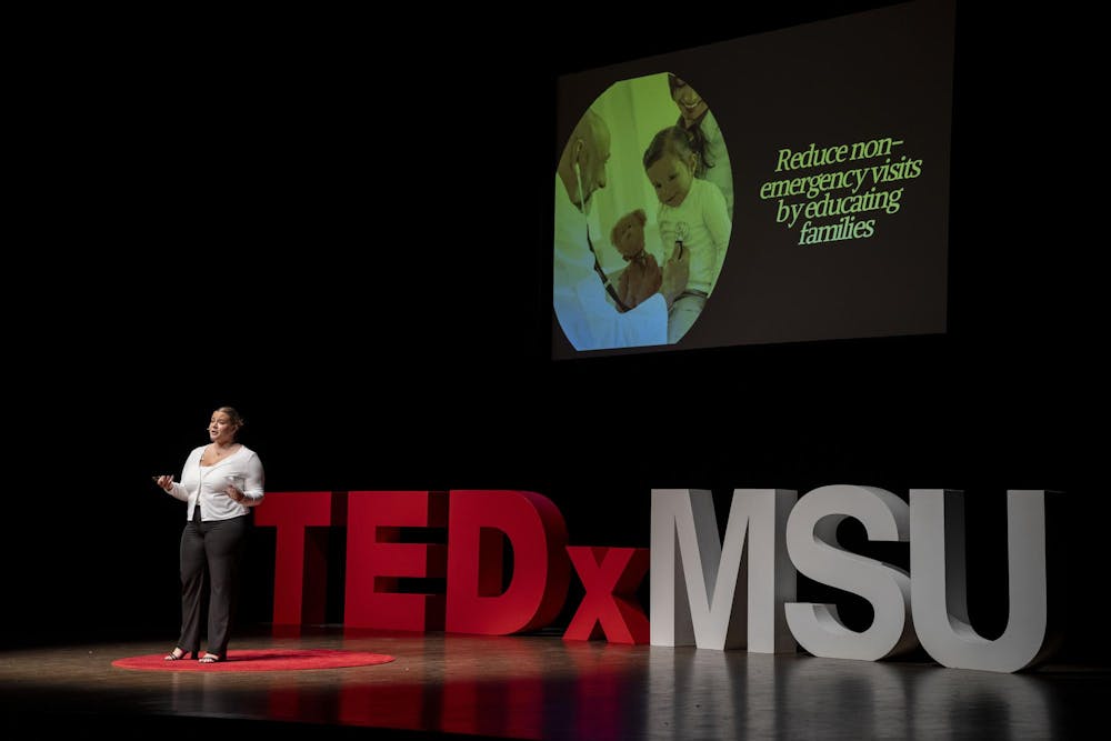 <p>Medical researcher graduate student Destiny Kanning speaks at the 11th annual TEDxMSU conference in the Wharton Center on March 23, 2025. Kanning spoke about the importance of medical literacy, and preventing overcrowding in emergency rooms.</p>