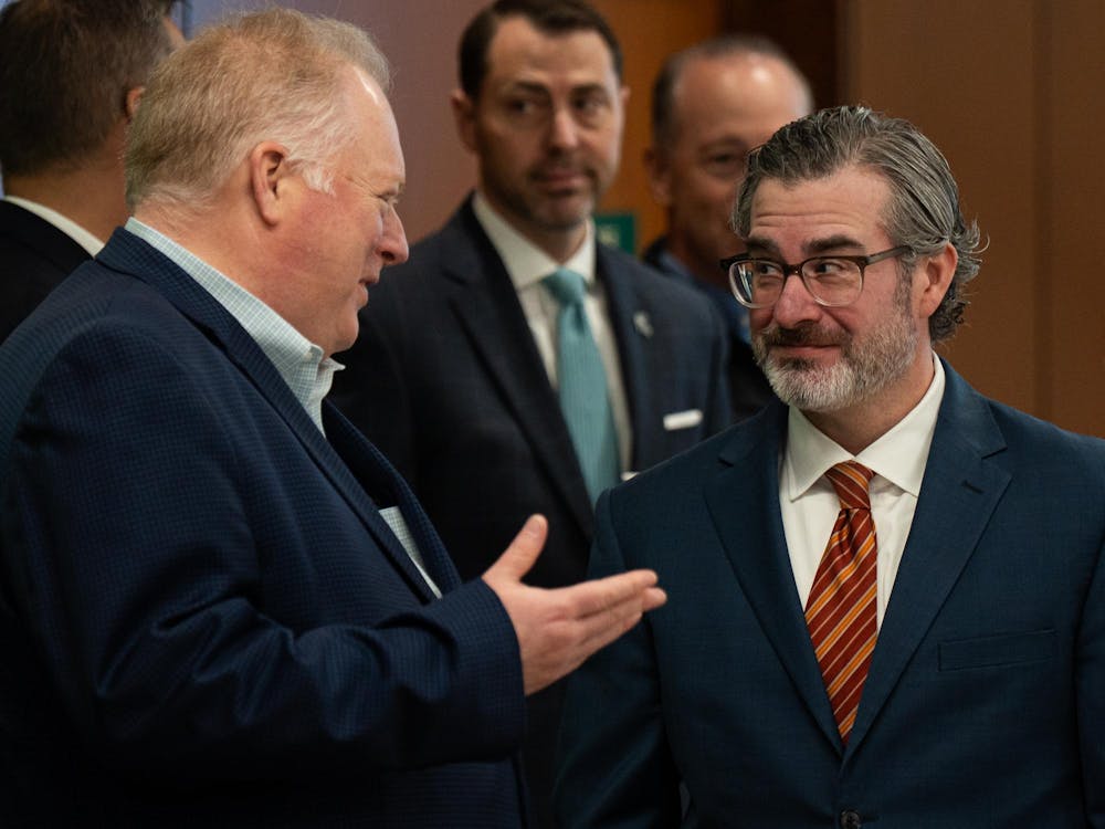 Michigan State Board Vice President for Legal Affairs and General Counsel Brian Quinn before the Board of Trustees meeting at Hannah Administration Building in East Lansing, Michigan on April 10, 2026. 