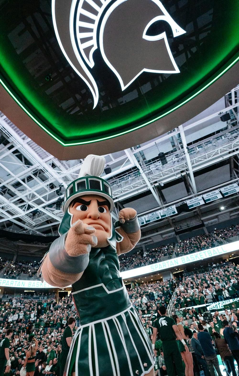 <p>Michigan State’s Sparty entertains the crowd prior to a game against the University of Washington at the Breslin Center in East Lansing, Michigan on January 9, 2025. Michigan State won 88-54.</p>