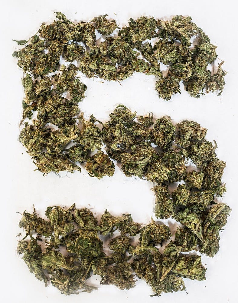<p>Marijuana shaped in the form of a Spartan 'S.' Erin Hampton/The State News</p>