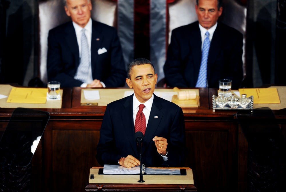 U.S. President Barack Obama gives the State of the Union address before a joint session of Congress, Tuesday, January 24, 2012, in Washington, D.C. (Olivier Douliery/Abaca Press/MCT)