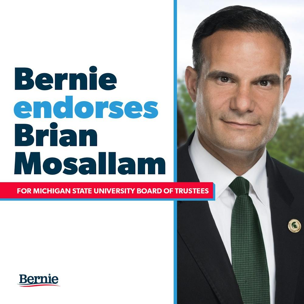 The photo Brian Mosallam shared on Twitter, showing Bernie Sanders endorsed him for the 2020 Board of Trustees election.