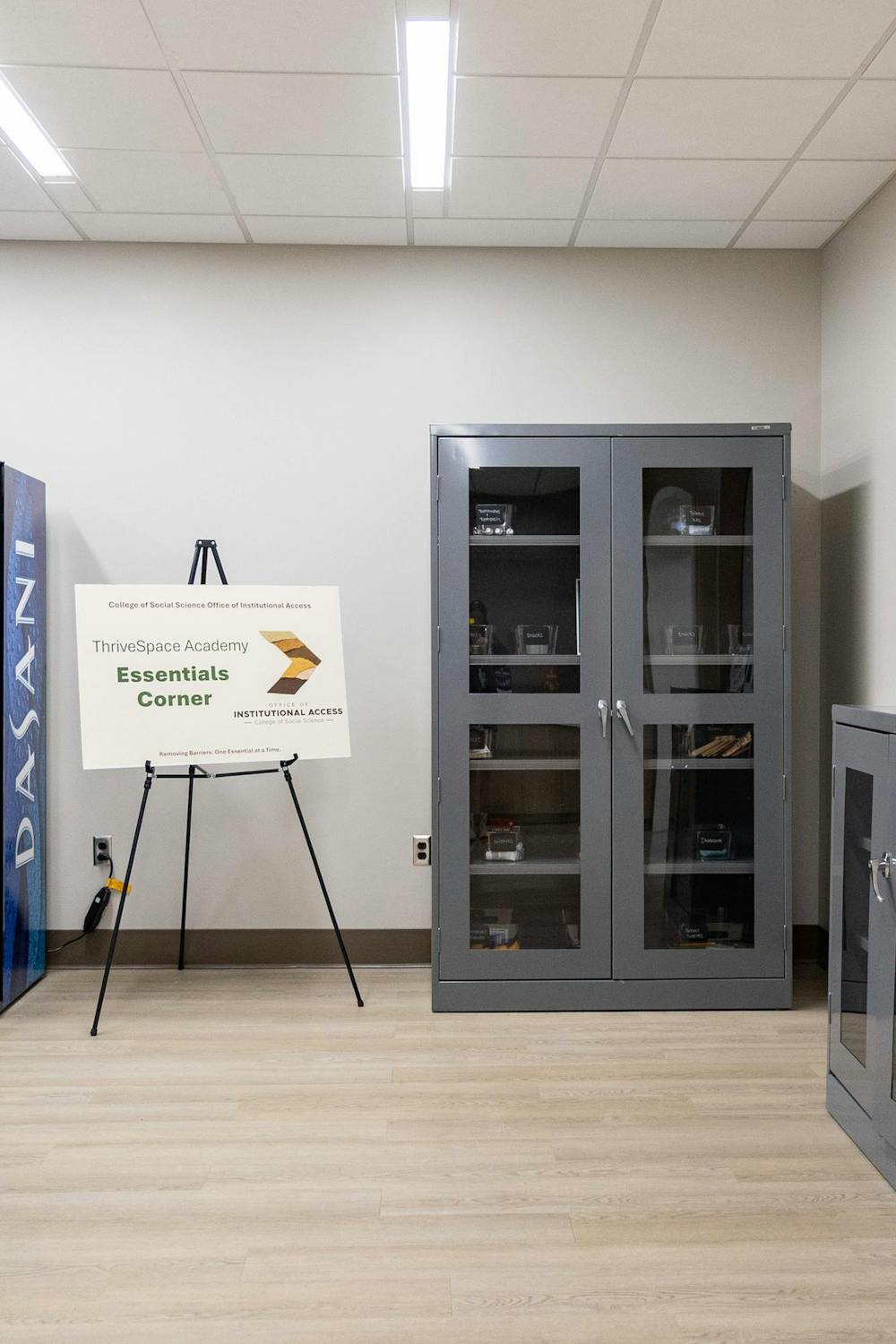 <p>The Thrive Space Academy Essentials Corner cabinet is setup in Berkey Hall for students in East Lansing, Mich., on Wednesday, Sept. 9, 2026.</p>