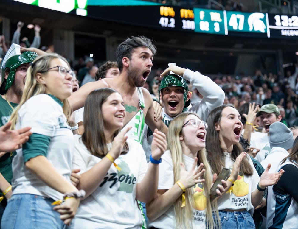 <p>MSU fans go crazy during a basketball game against Villanova at the Breslin Center on Nov. 18, 2022. The Spartans defeated the Wildcats 73-71. </p>