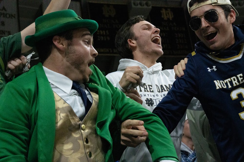 Notre Dame student section during the Notre Dame v. MSU game held at the Joyce Center on November 30, 2022. The Spartans lost to the Fighting Irish 52 -70.