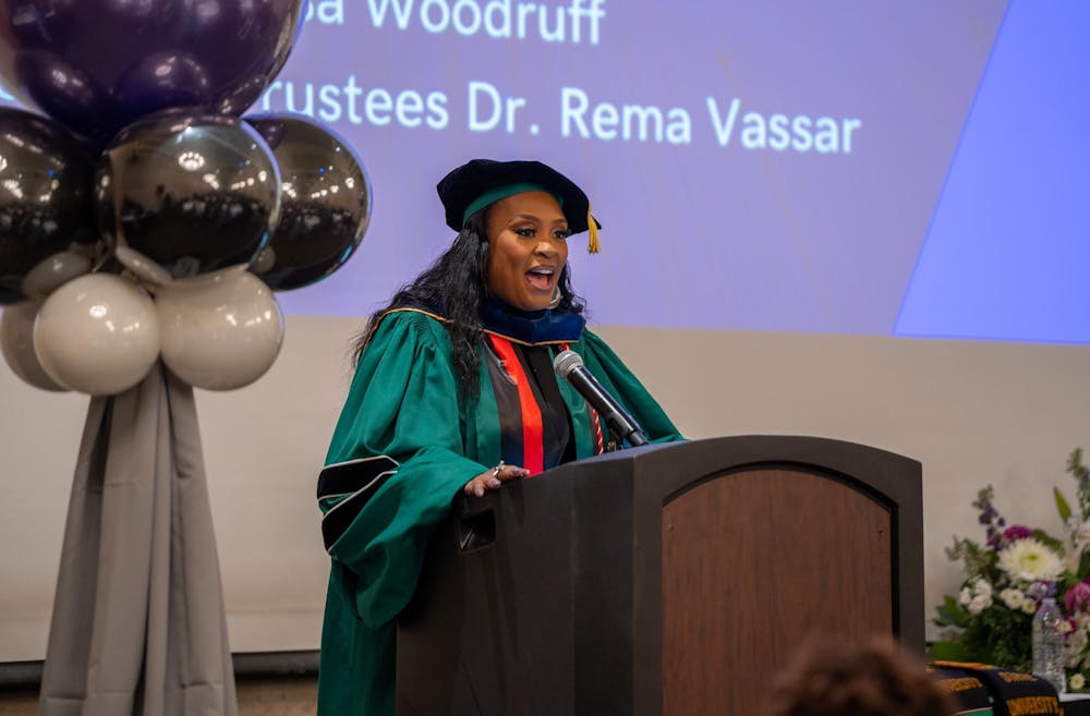 Chairwoman of the Board of Trustees Rema Vassar speaks at the Fall 2023 Black Grad event at the Union Ballroom on Dec. 8, 2023. 