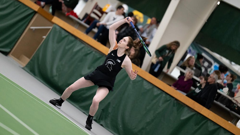 MSU’s Oriana Parkins-Godwin (redshirt junior) returns a serve at the MSU Tennis Complex on Sunday, Mar. 22, 2026.