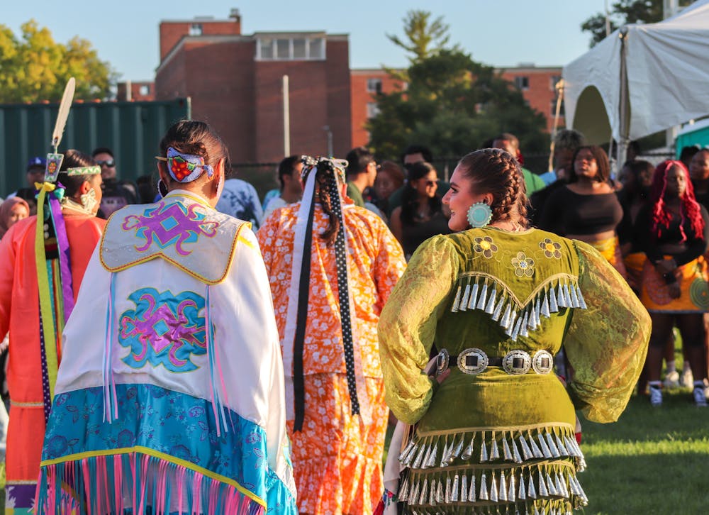 <p>Members of the North American Indigenous Student Organization (NAISO) perform a native dance at Spartan Remix on Sept. 8, 2022. NAISO strives to promote education and motivate the Native student community at Michigan State University. </p>