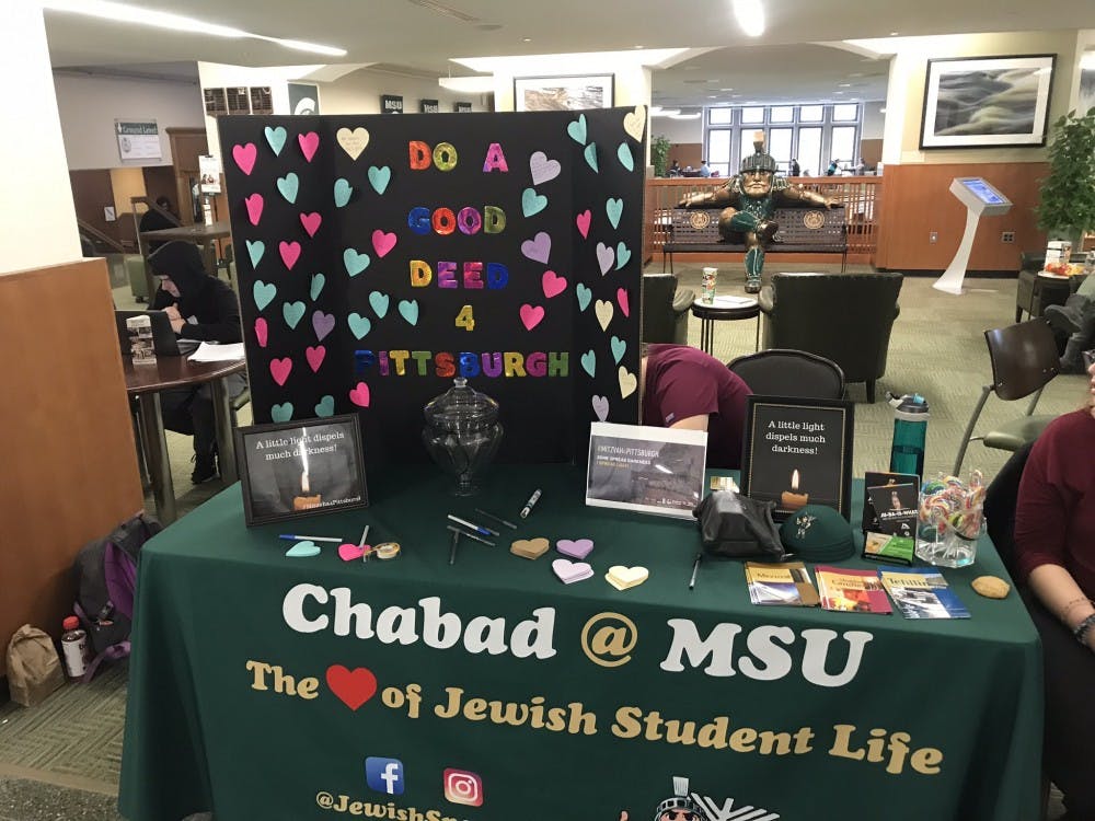 A table from Chabad at MSU at the Union where people can write a good deed to bring more light into the world. Photo courtesy of Benzion Shemtov.
