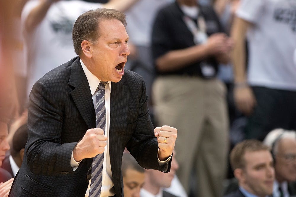 	<p>Head coach Tom Izzo cheers on his team Feb. 16, 2014, at Breslin Center during the game against Nebraska. The Spartans lost to the Cornhuskers, 60-51. Julia Nagy/The State News</p>