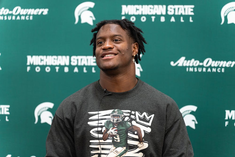 <p>Michigan State Junior Kenneth Walker III during the Pro Day press conferences, on Mar. 16, 2022 at the Duffy Daugherty Indoor Football Building.</p>