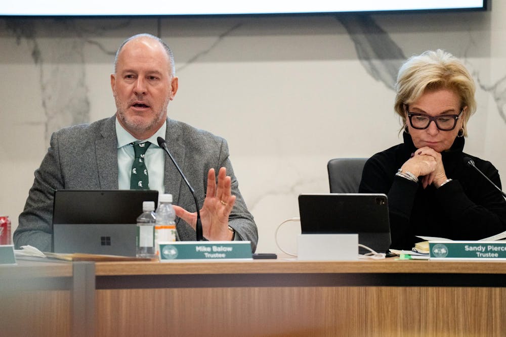<p>Michigan State Trustee Mike Balow speaks during the MSU Board of Trustees meeting at Hannah Administration Building in East Lansing, Michigan on Friday, Dec. 12, 2025.</p>