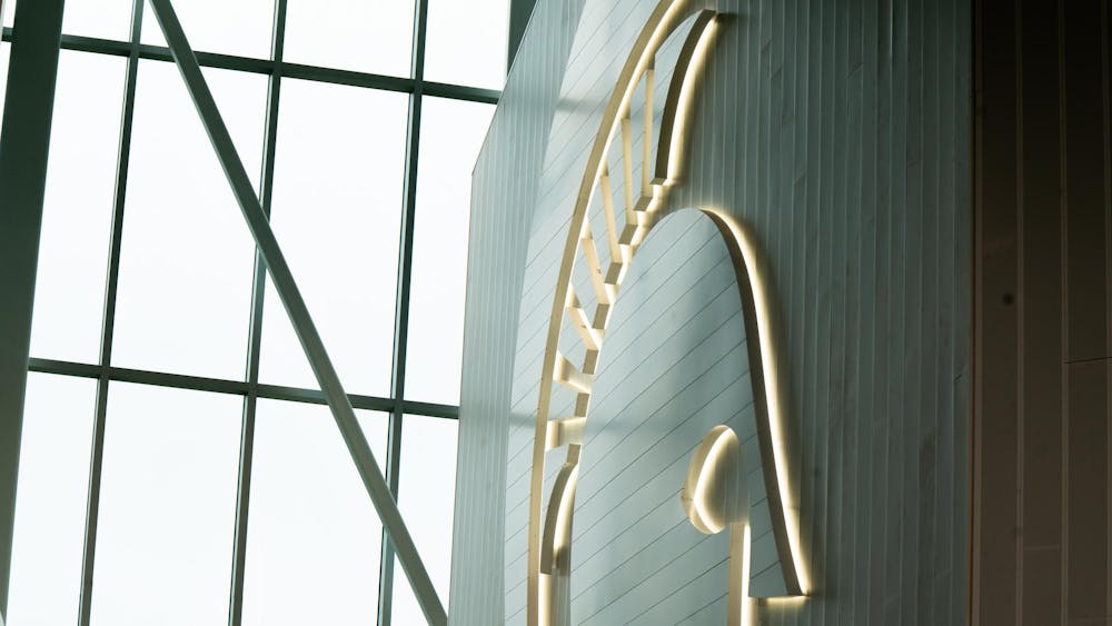 The Spartan logo is displayed in the Tom Izzo Football Building on June 4, 2025.