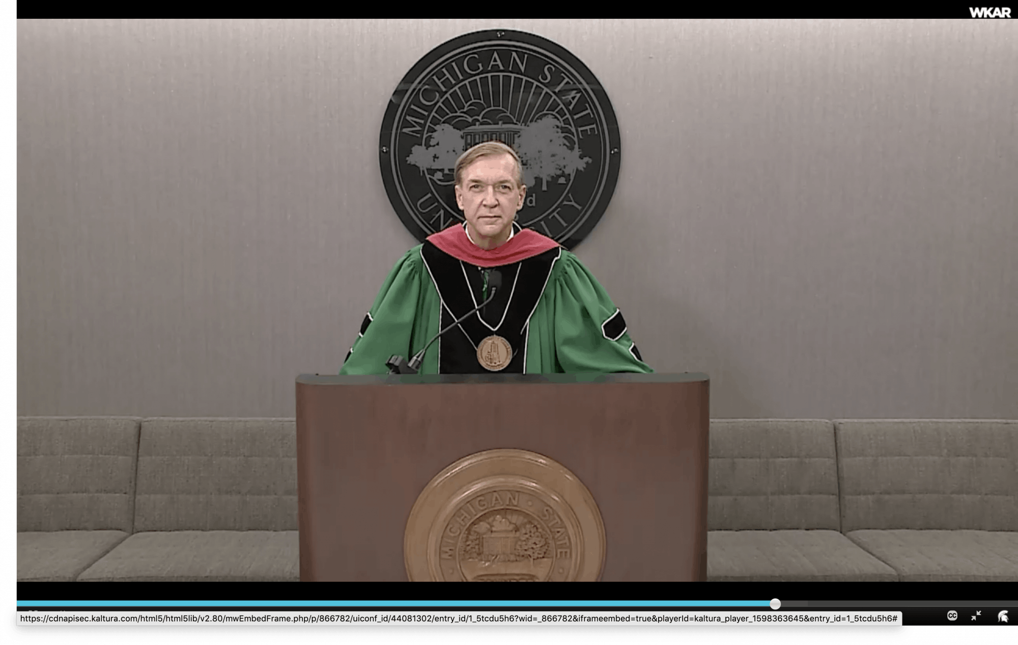 <p>A screenshot of President Samuel L. Stanley Jr. at fall 2020 convocation.</p>