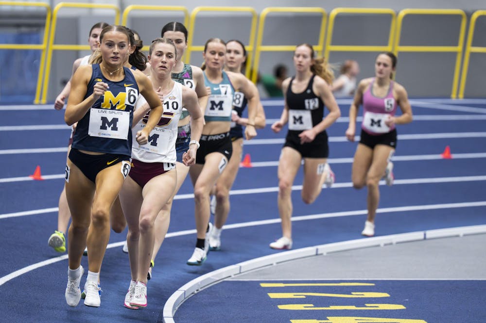 <p>Michigan athletes runs at the Silverston Invitational track and field competition held in Ann Arbor, Mich. on Feb. 20, 2026.</p>