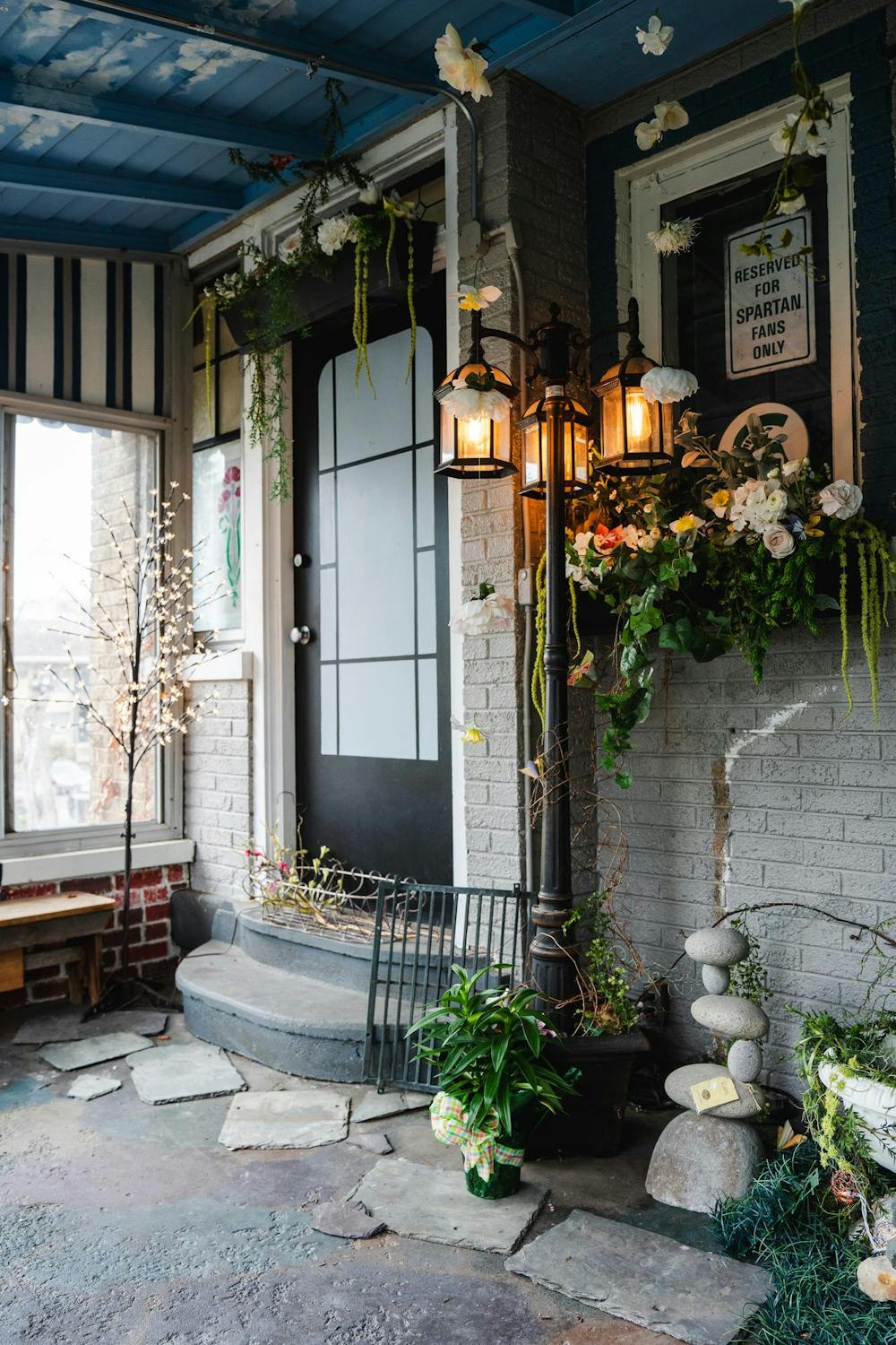 The quiet and well-decorated back patio of B/A florist on April 12, 2024.