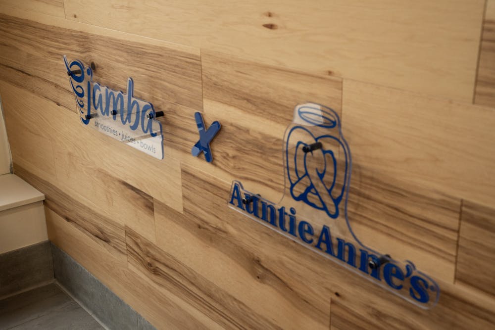 <p>Signboard inside of the Auntie Anne's and Jamba Juice collaboration in East Lansing, on Feb 9, 2023.</p>