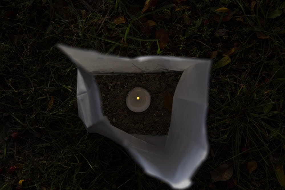 POSSE lit 505 luminaries signifying the known survivors Larry Nassar on Oct. 10, 2019 at the East Lansing Public Library.