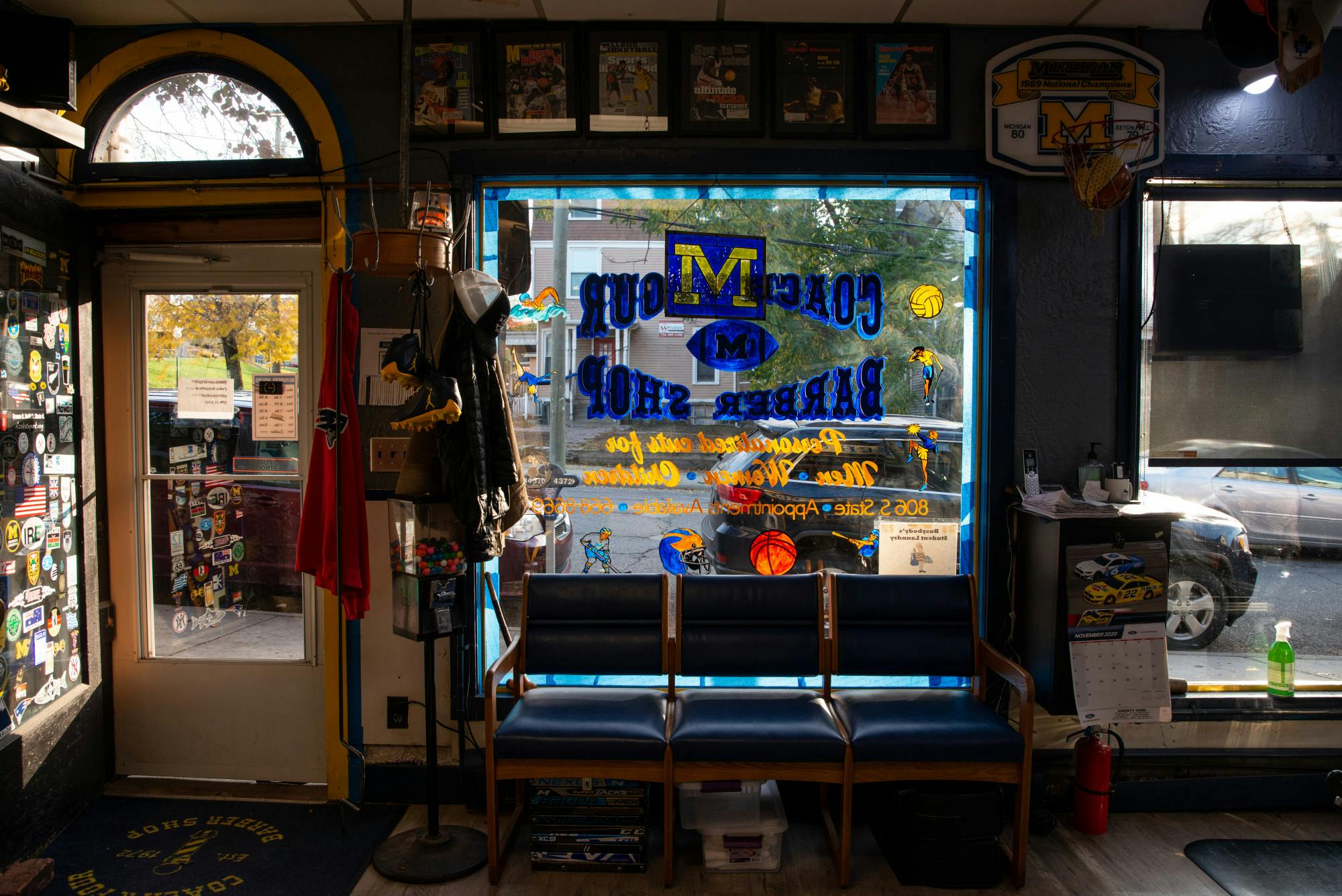 Entrance of Coach and Four, a barber shop in Ann Arbor, MI on Oct. 31, 2020.