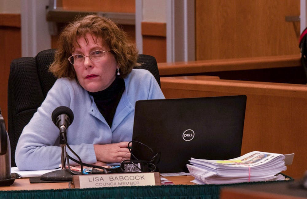 <p>Councilmember Lisa Babcock listens as her question is being answered during the city council discussion only meeting on Feb. 18, 2020.</p>