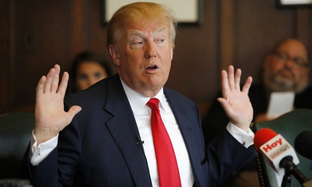 <p>Donald Trump speaks with the Chicago Tribune Editorial Board on June 29, 2015, in Chicago.</p>