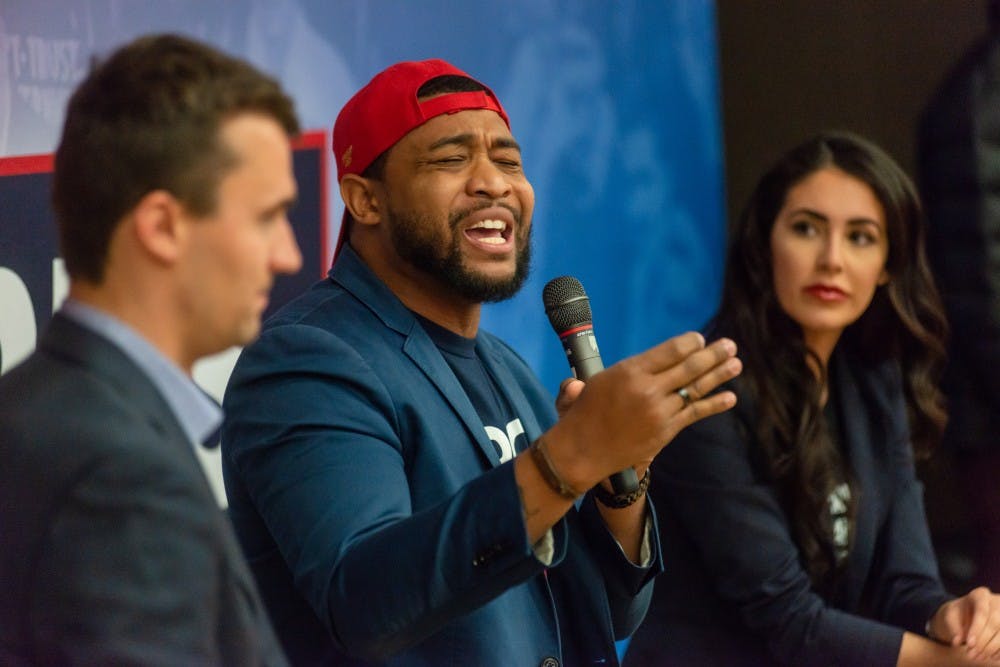 <p>Turning Point USA founder Charlie Kirk is joined by commentators Brandon Tatum and Anna Paulina. Turning Point USA hosted the Michigan State stop of its Campus Clash tour at the Natural Science Building on April 16, 2019.</p>