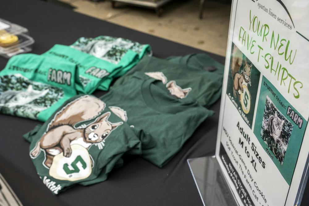 <p>The MSU Culinary Services pop-up tent sells t-shirts for people to buy in the MSU Union courtyard in East Lansing, Mich., on Wednesday, Sept. 16, 2026.</p>