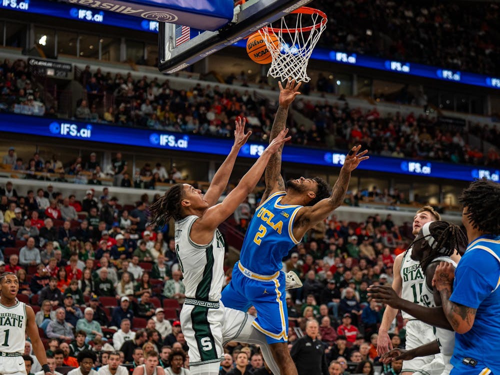 The Michigan State Spartans face off against the UCLA Bruins inside the United Center in Chicago, Illinois, on Friday, March 13, 2026. MSU lost to UCLA in Game 14 of the Big Ten Basketball Tournament, 88-84. 