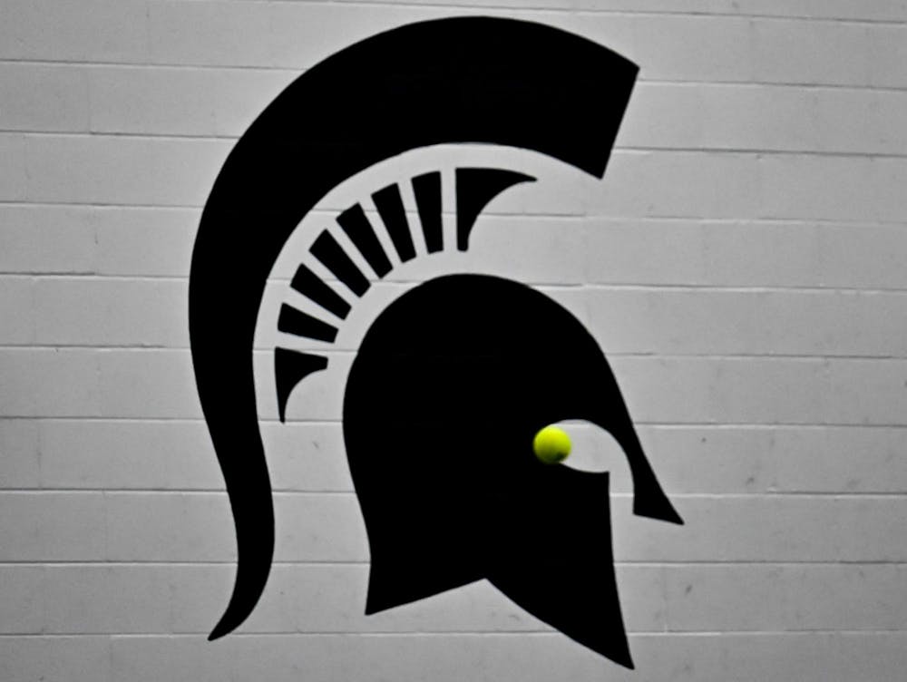 The Michigan State Spartans logo is displayed inside the MSU Tennis Center on Friday, Feb. 6, 2026, in East Lansing