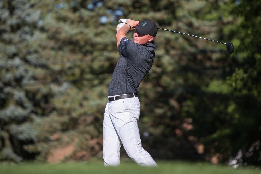 <p>MSU men's golf's Kaleb Johnson&nbsp;in action during the second round of the 12th annual Inverness Intercollegiate golf tournament hosted by the University of Toledo at the Inverness Club in Toledo, Ohio on Sept. 19, 2016. PHOTO COURTESY OF MSU ATHLETIC COMMUNICATIONS.</p>