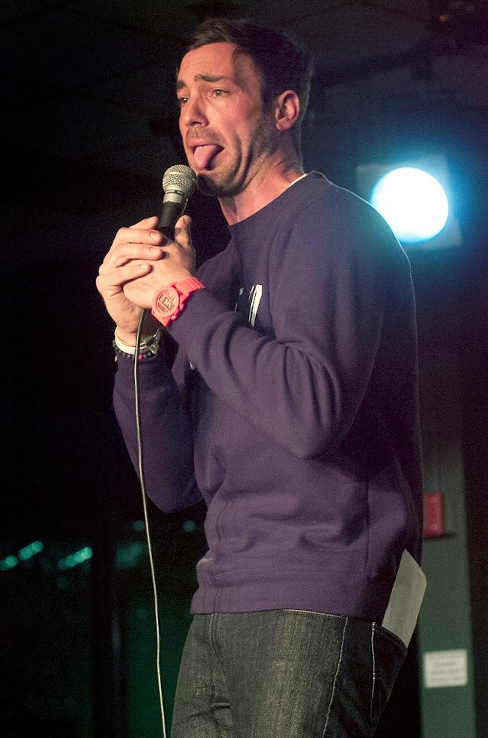 <p>Comedian Jeff Dye performs stand-up April 5, 2014, at the International Center. Dye is a cast member on MTV's show "Girl Code" and was invited to MSU by the UAB. Emily Jenks/The State News</p>