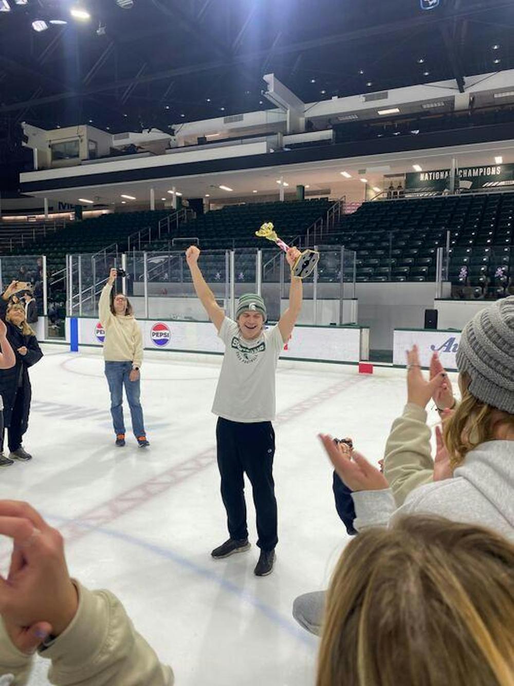 <p>The State News gathered for a chaotic game of broomball against the friendly foe Impact 89FM at Munn Ice Arena on Dec. 2, 2023. This game of broomball involved absolutely no organization, coordination or harmony across the team. Despite this, for the first time in several years, The State News came away with a triumphant win with a score of 5-1. Campus reporter Owen McCarthy and sports reporter Jacob Smith were unofficially named MVPs after unmatched efforts in both defensive and offensive plays. Blood was shed, chants were roared and bellowing laughs were heard across the ice in the monumental game.</p>