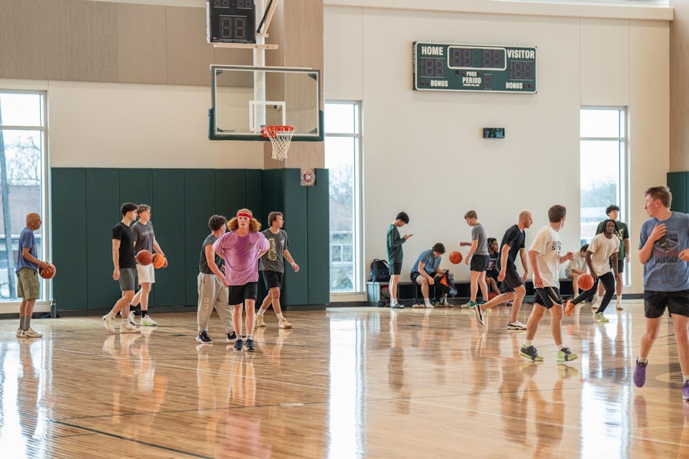 <p>Michigan State University students play basketball in the Student Recreation and Wellness Center during its open house in East Lansing, MI on April 15, 2026.</p>