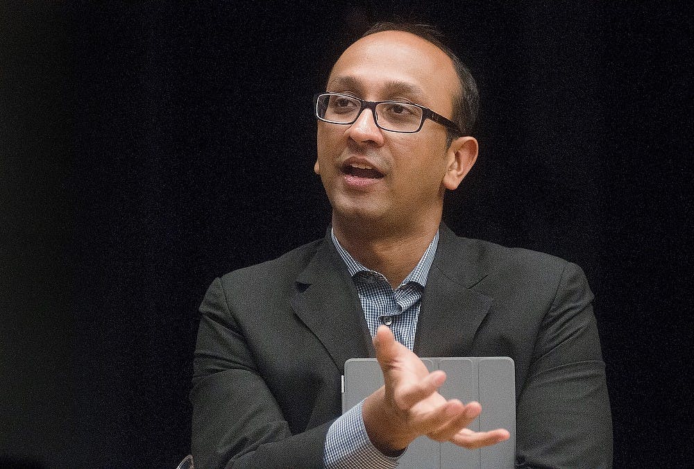	<p>Vikas Bajaj, New York Times correspondent for India, speaks about the current status of India and its recent development on Tuesday, Oct. 9, 2012, at the <span class="caps">RCAH</span> theater. Katie Stiefel/ State News</p>