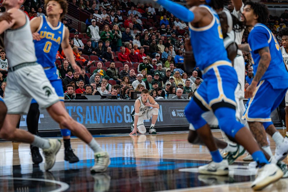 The Michigan State Spartans face off against the UCLA Bruins inside the United Center in Chicago, Illinois, on Friday, March 13, 2026. MSU lost to UCLA in Game 14 of the Big Ten Basketball Tournament, 88-84. 