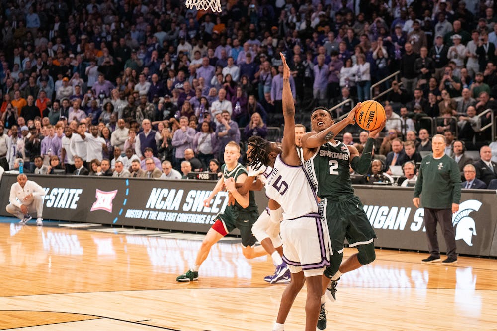 Senior guard Tyson Walker shoots a layup during the Spartans' Sweet Sixteen matchup with Kansas State at Madison Square Garden on Mar. 23, 2023. The Spartans lost to the Wildcats 98-93 in overtime.
