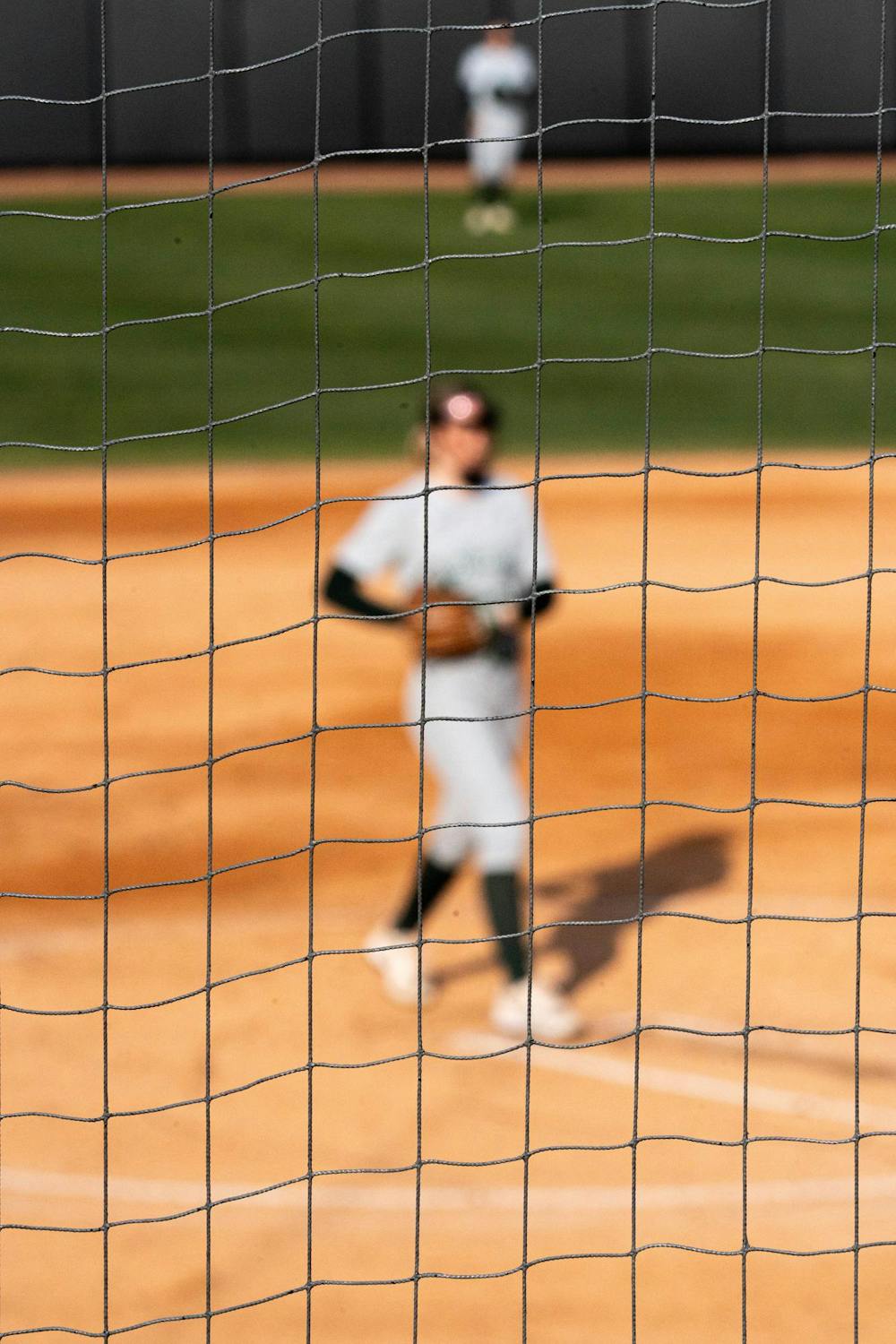 MSU softball player mid field during the MSU V Nebraska Softball game at Secchia Stadium in East Lansing, on March 20 2026.