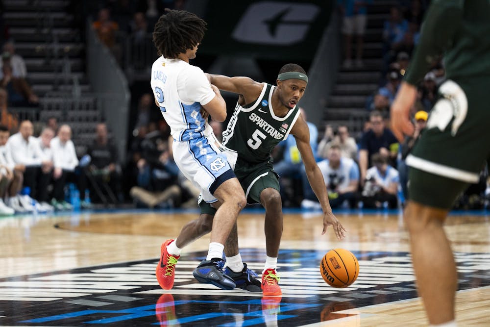 <p>Michigan State faces off with University of North Carolina during the second round of March Madness in Charlotte, North Carolina on March 23, 2024. The Spartans are looking to beat the No. 1 seeded Tar Heels in the NCAA tournament for the first time in their history.</p>