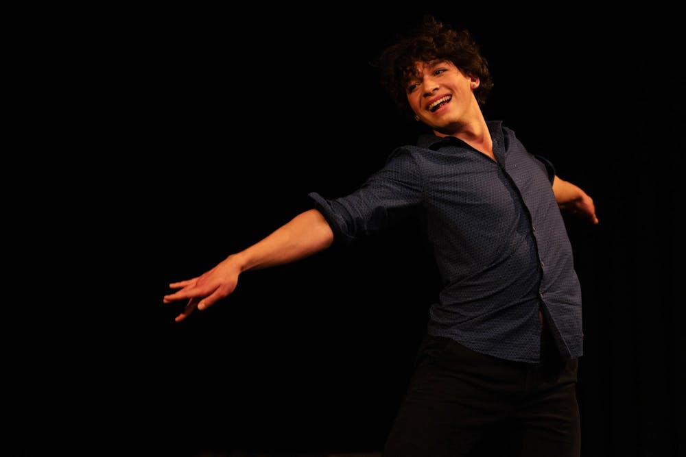 Physiology junior Camden Kimmel dances at the Snyder-Phillips RCAH theater on April 12, 2025. MSU Ballet Club’s spring show, “A Midsummer Night’s Dream & Showcase,” included a variety of performances and Shakespeare inspired costumes. 