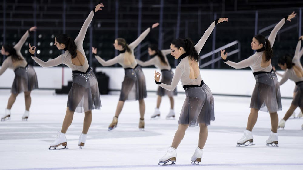 Forte of Boston, the sixth senior team for the Nations Cup and Gold Cup Theater on Ice 2026 competition, performs in the Munn Ice Arena in East Lansing, Mich., on April 26, 2026.