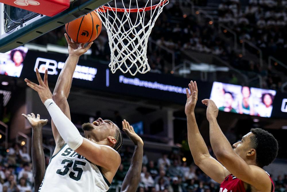 <p>Michigan State forward Jesse McCulloch (35) goes up for a layup during the Michigan State vs. Incarnate Word men's basketball exhibition game at Breslin Center in East Lansing, Mich., on Friday, Oct. 2, 2026.</p>