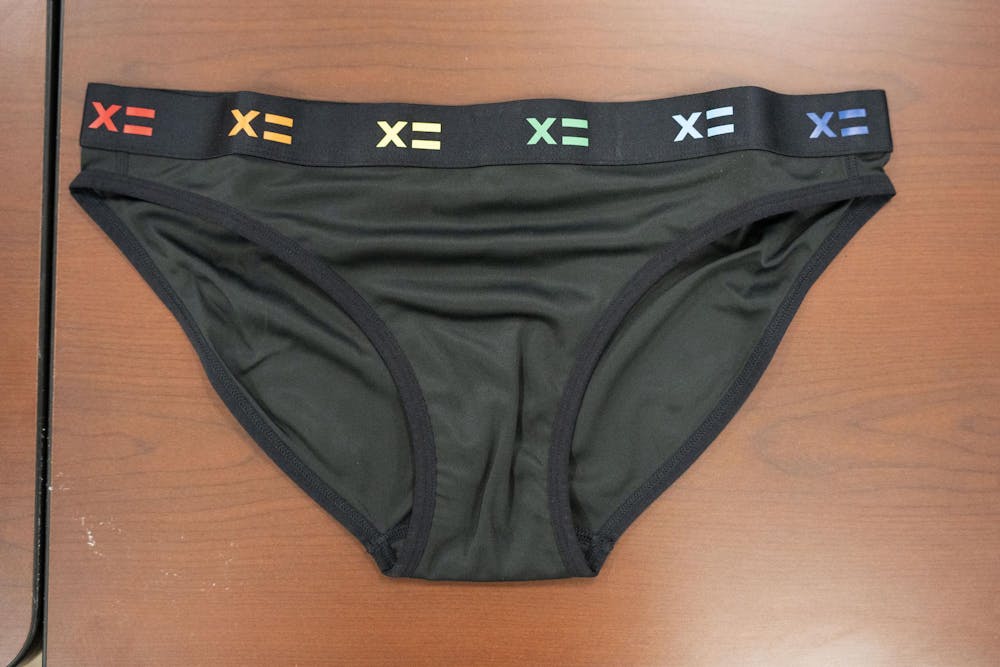 Donated clothing items such as packers, chest binders and undergarments for people to take at the gender affirming clothing swap held by the MSU Alliance in the Student Services Building on Dec, 6, 2024. 